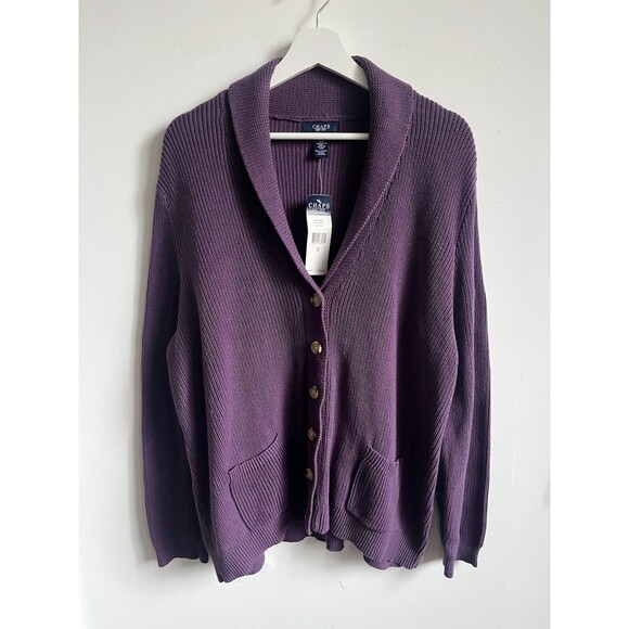 Chaps Classic Women’s Purple Shawl Sweater Cardigan Sz 3XL Buttons Academia NWT - Picture 1 of 5